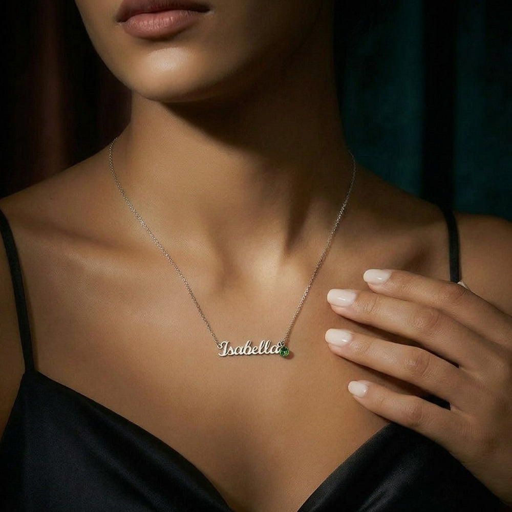 Testing Custom Name Necklace with Birthstone