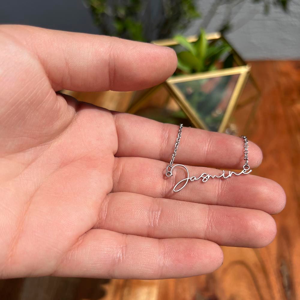 testing Signature style name necklace w/ no mc